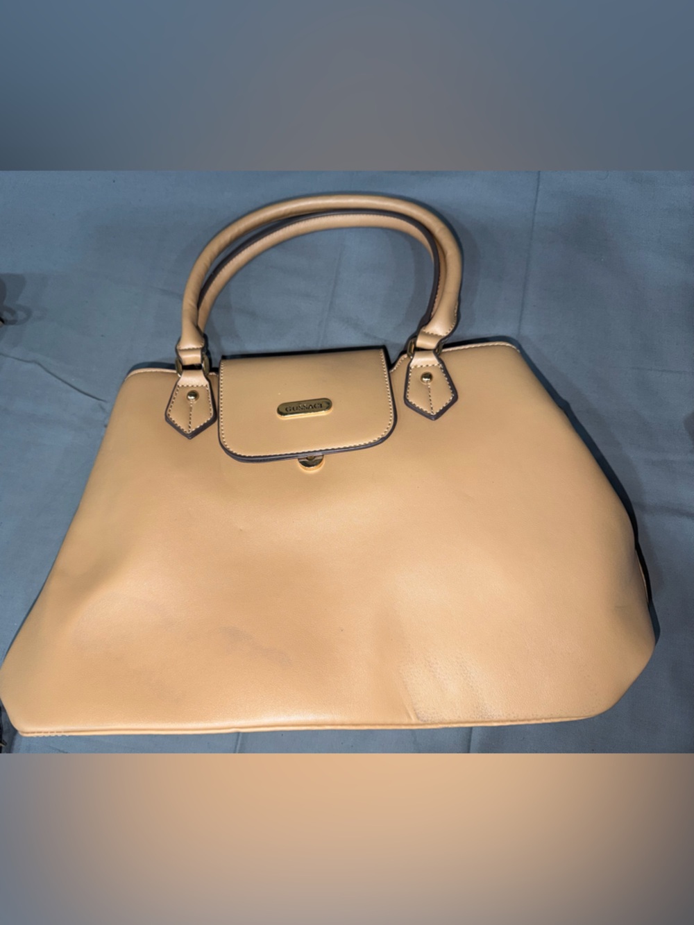 Gussaci Beige Leather Tote Bag with Top Handles